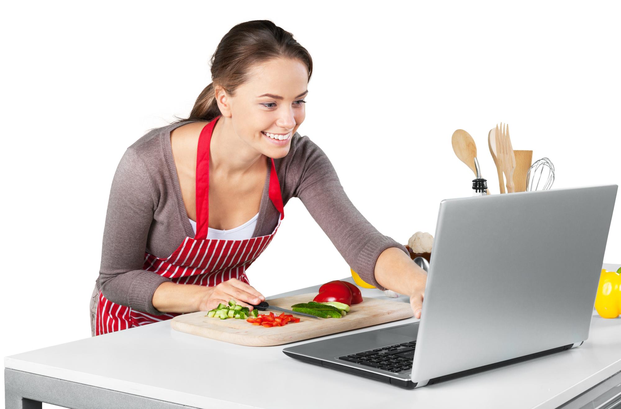 Instructor and student in online cooking lesson