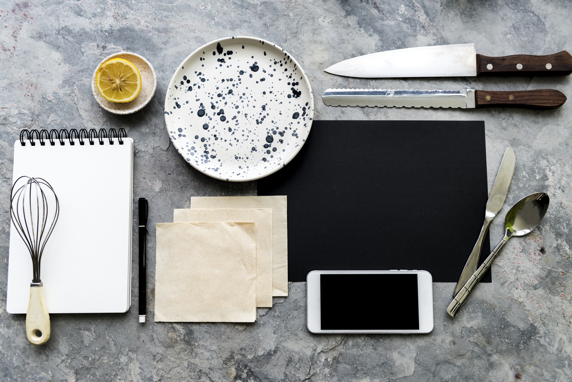 Small chef workspace with ingredients